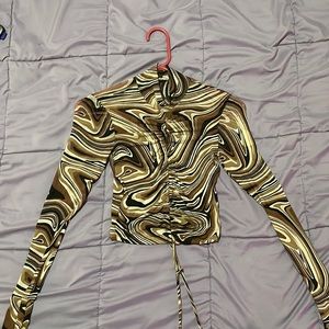 Long sleeve sheer brown tones top